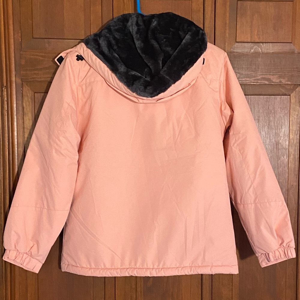🏷️ BNWT Pink Ski Jacket w/Dark Soft Faux Rabbit Fur Lining Medium - Picture 4 of 13